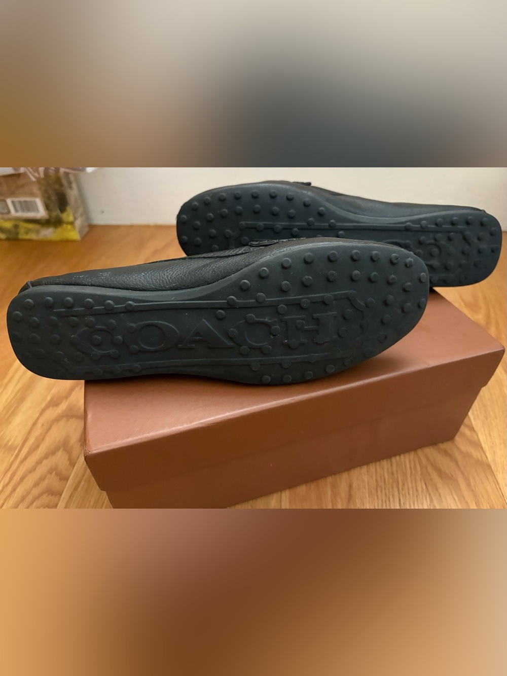 Coach Frederica Black Leather Moccasin Loafers with Silver Accent, NWT - Picture 8 of 11